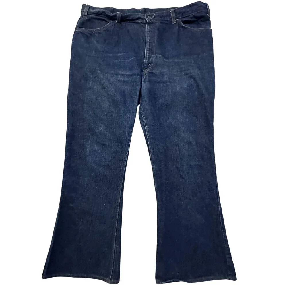 Vintage 70s Levis 646 Orange Tab Bell Bottom Jeans Talon 42 Dark Wash 40x29